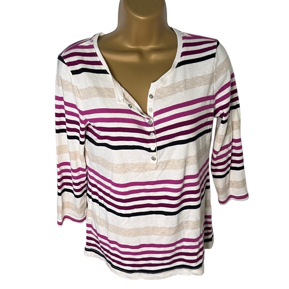 Croft & Barrow Striped Henley 3/4 Sleeve Stretch Knit Top Multicolor S